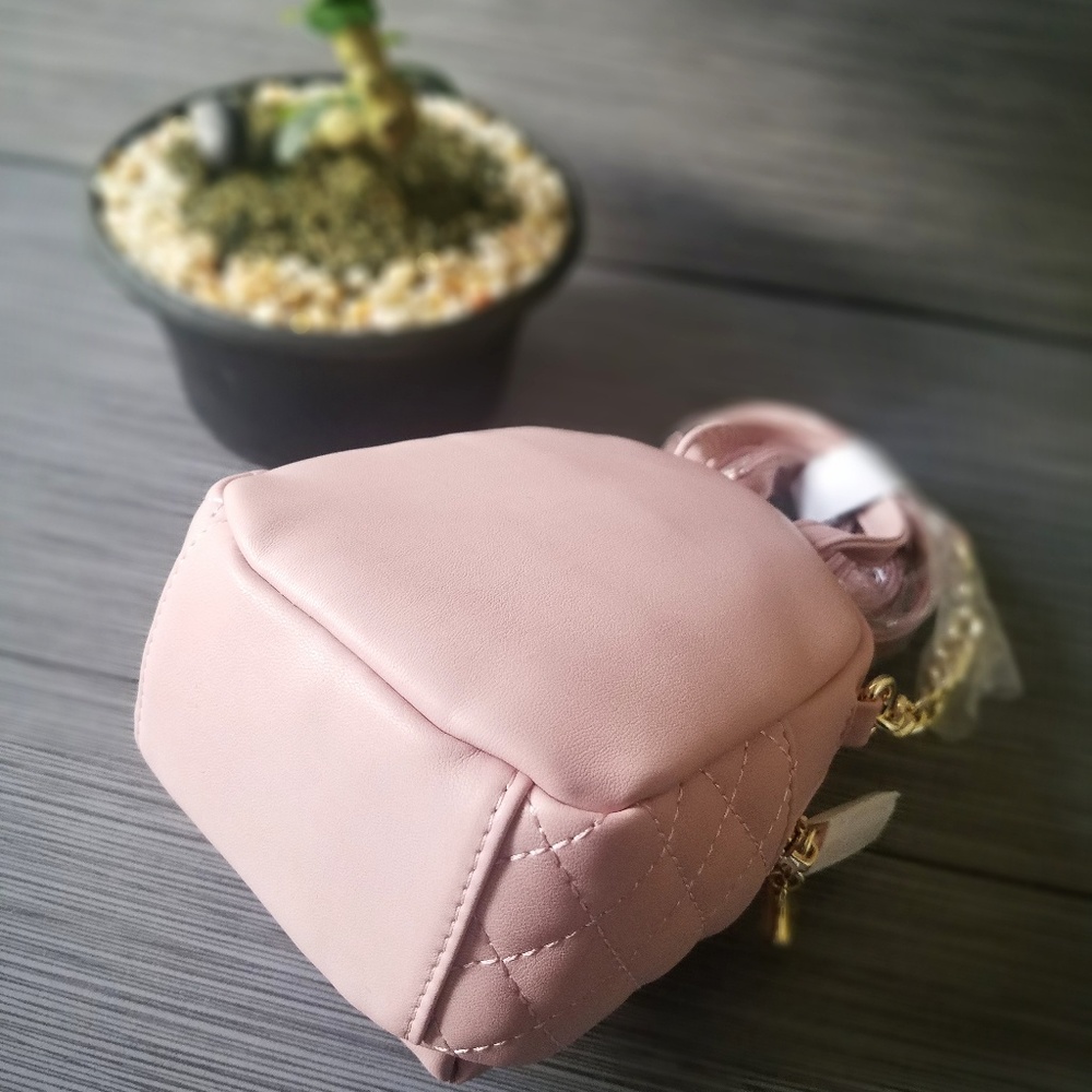 NWT pink Faux Leather Quilted Mini Backpack - Picture 4 of 8